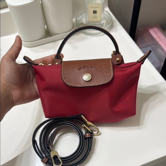 Longchamp: Le Pliage Original Bordeaux Red Pouch With Handles - Picture 1 of 1